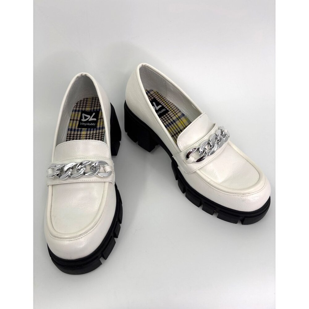 Dirty Laundry Nirvana Lug Chunky 2.5" Heel Loafer Chain White 9M